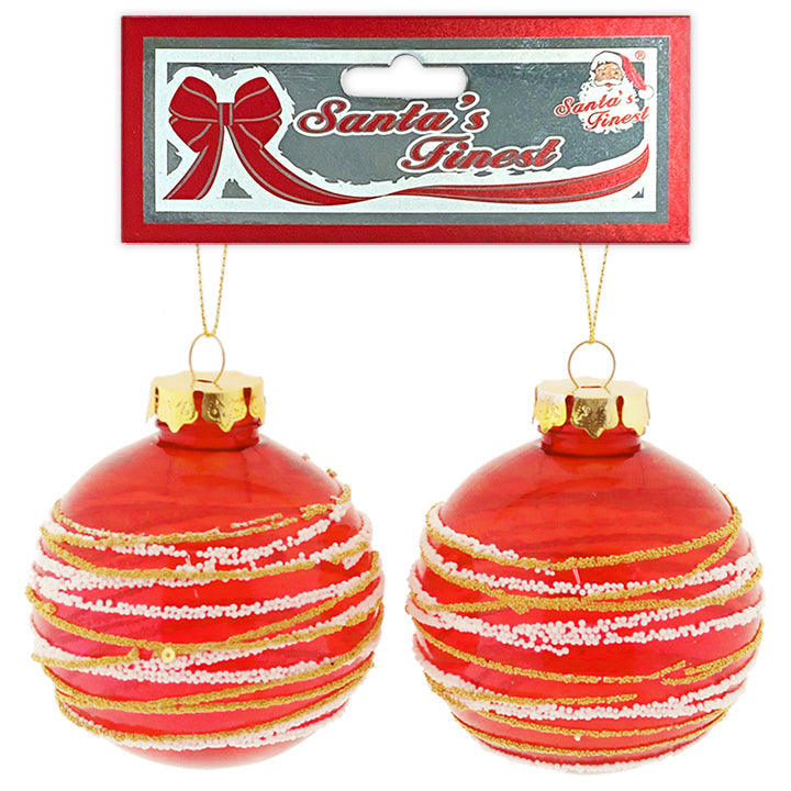 BALL W/ SMALL BEADS RED 8CM 2PC