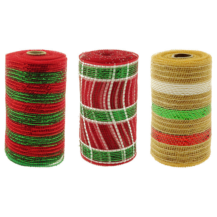 CHRISTMAS TRAD MESH RIBBON 6INx15FT