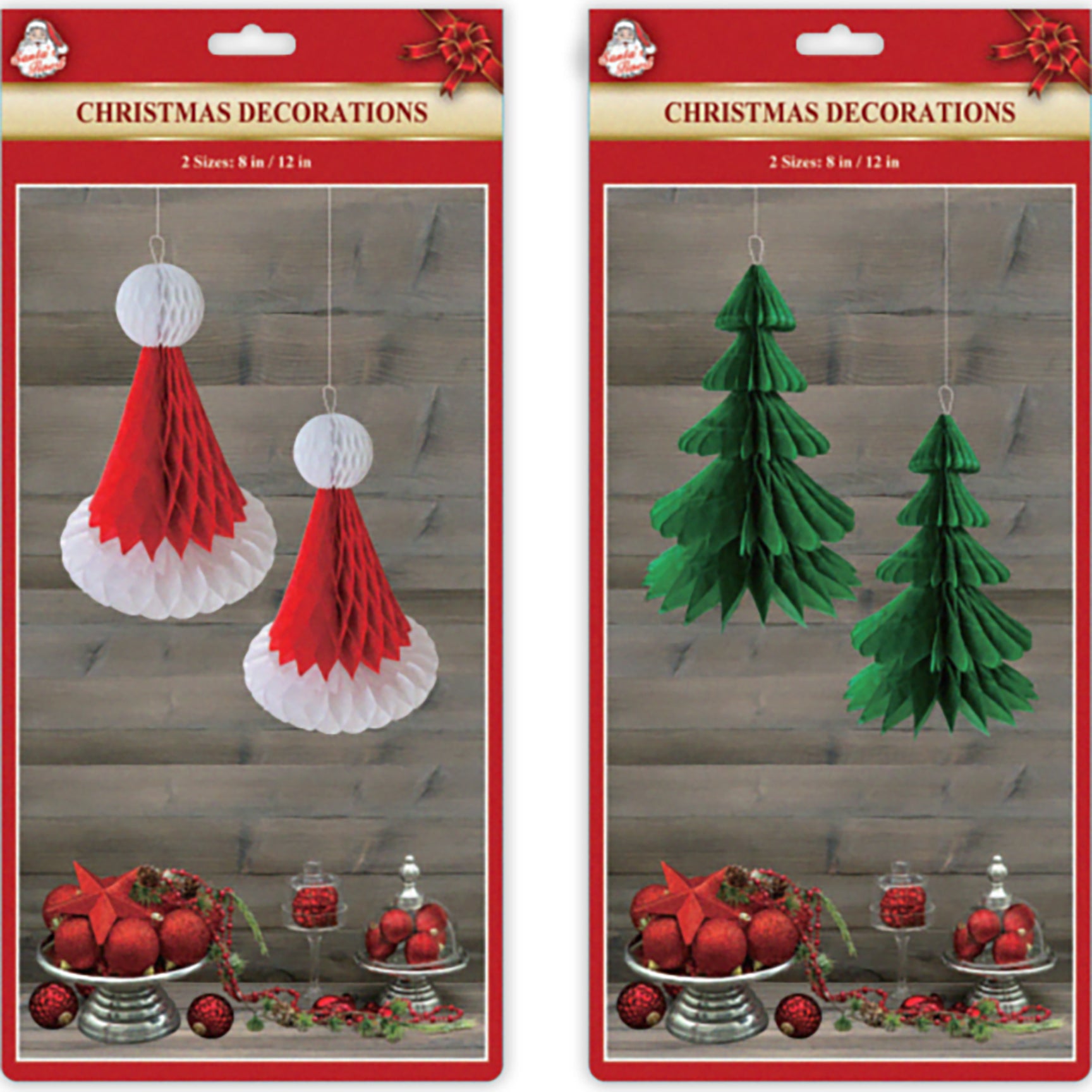 CHRISTMAS HONEYCOMB DECOR 2PC  8x12IN