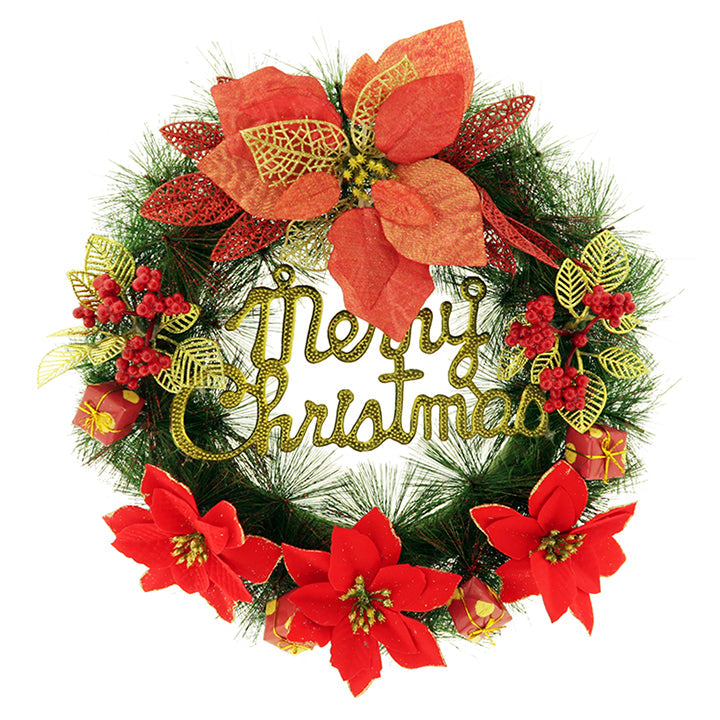 WREATH W/ POINSETTIA RED 40CM