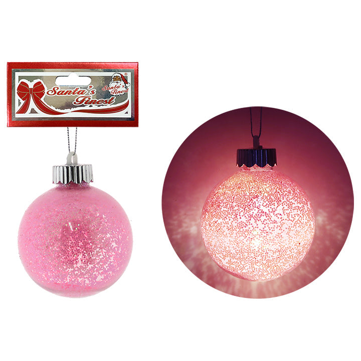 BALL GLITTER 8CM 1PC LIGHTUP PINK