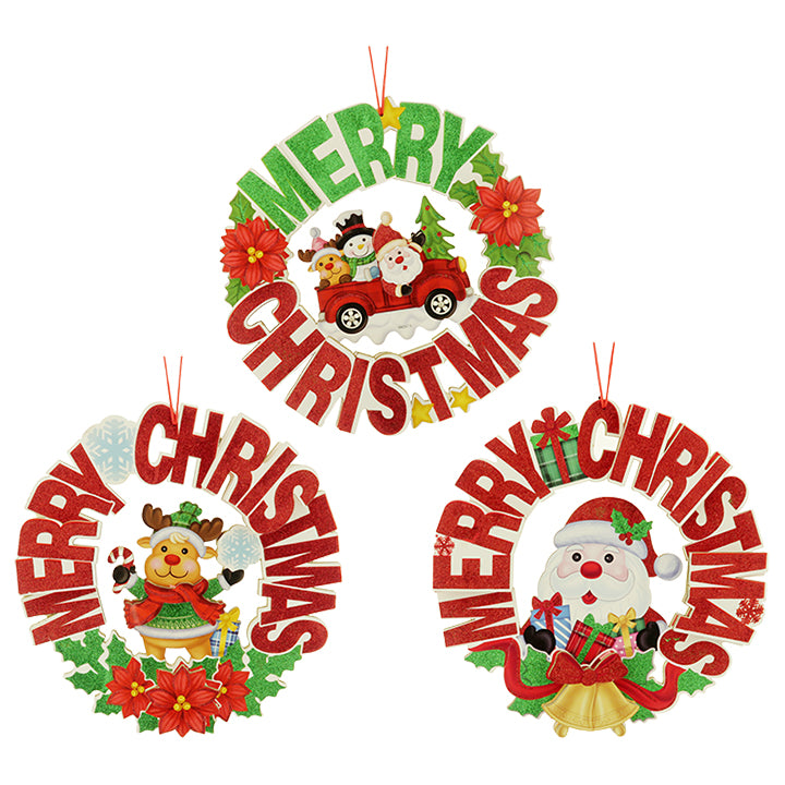 WREATH MERRY CHRISTMAS 3ASTD 40CM