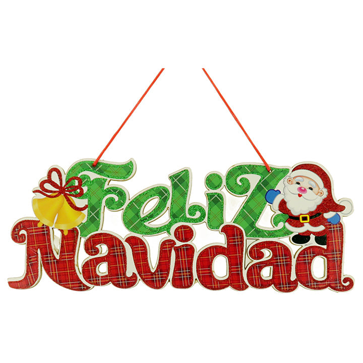 PLAQUE FELIZ NAVIDAD RED/GREEN SANTA