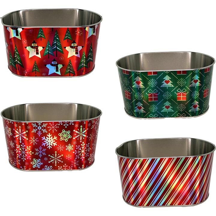 CHRISTMAS BUCKET OVAL 4 ASSORTED HOL