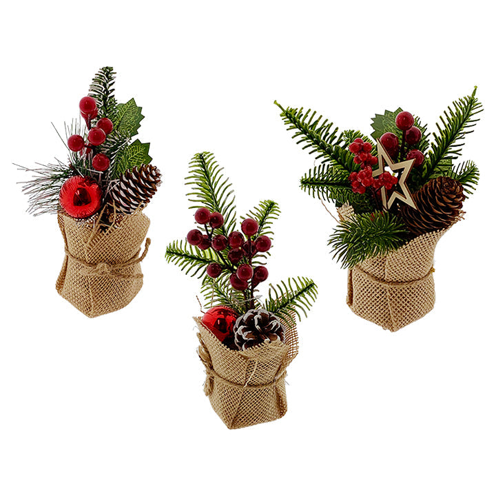 CHRISTMAS POT BURLAP WRAPPED DECOR