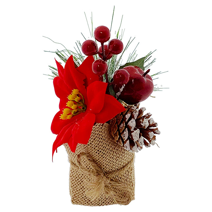 POINSETTIA POT BURLAP WRAPPED DECOR