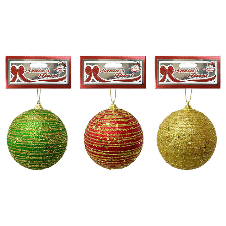 BALL W/ LTGOLD STRIPS 10CM 1PC TRD