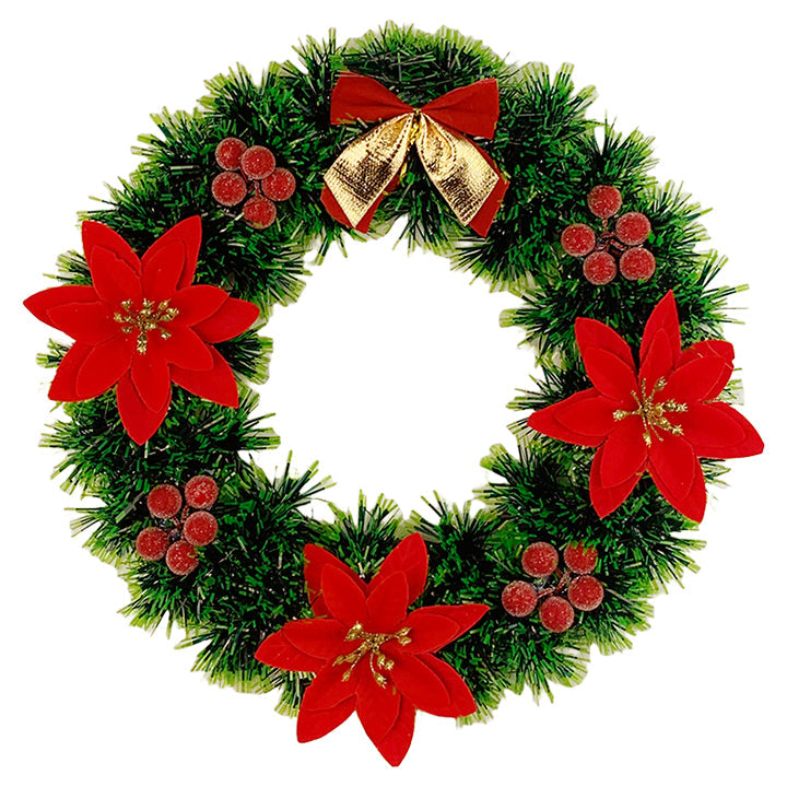 WREATH 30CM W/ POINSETTIA RED