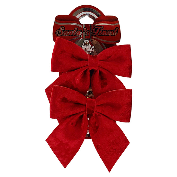 BOW RIBBON VELVET RED  2PC 15X16CM