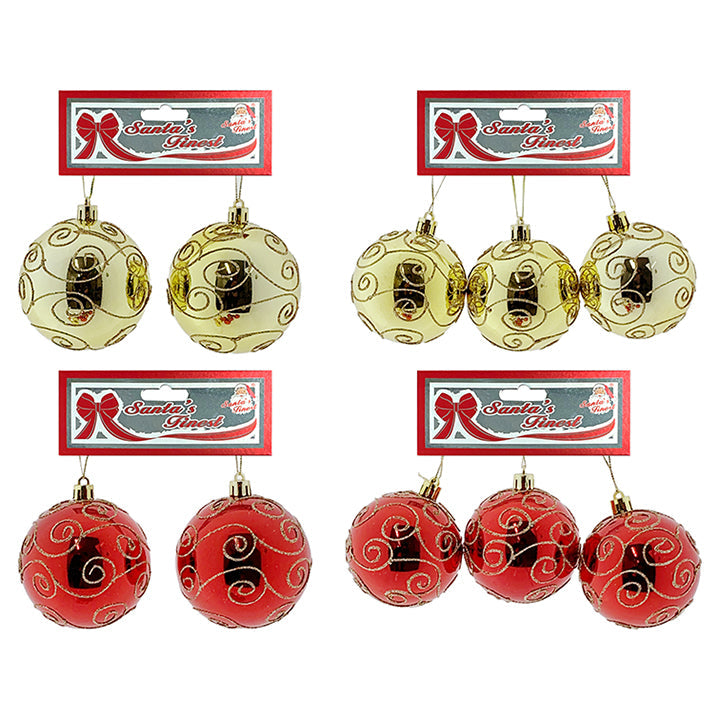 BALL SWIRLS 2PC/3PC 8CM/7CM RED/LTGOLD