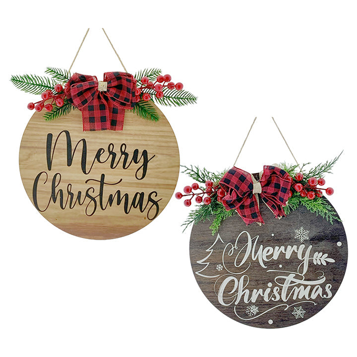 MERRY CHRISTMAS WOOD PLAQUE 30CM 2ASTD