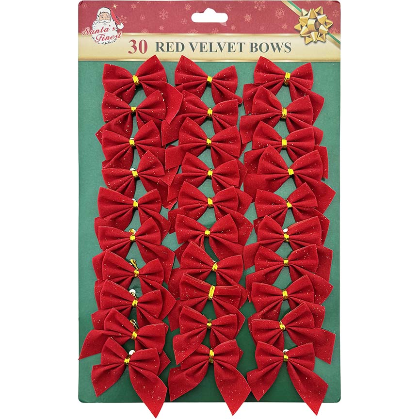 BOW VELVET 30PC 2.25" WIDE RED