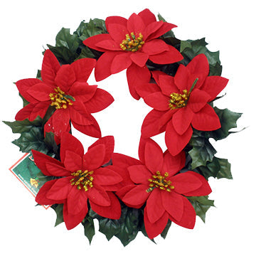 WREATH W/ 5 VELVET POINSETTIA FLWR